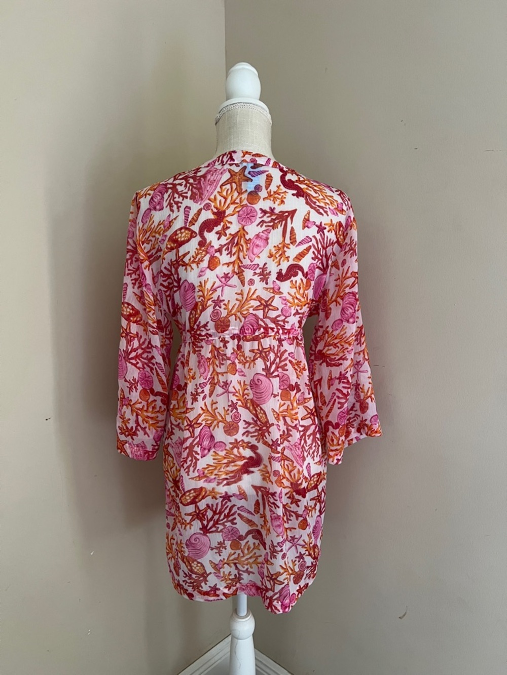 blue island Pink and Orange Printed Tunic with Beaded Neckline - Picture 4 of 8